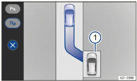 Sistema de infotainment Volkswagen ID.4 mostrando la salida automática de aparcamiento