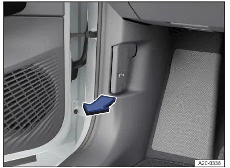 Palanca interior de apertura del capó delantero Volkswagen ID.4 en zona reposapiés